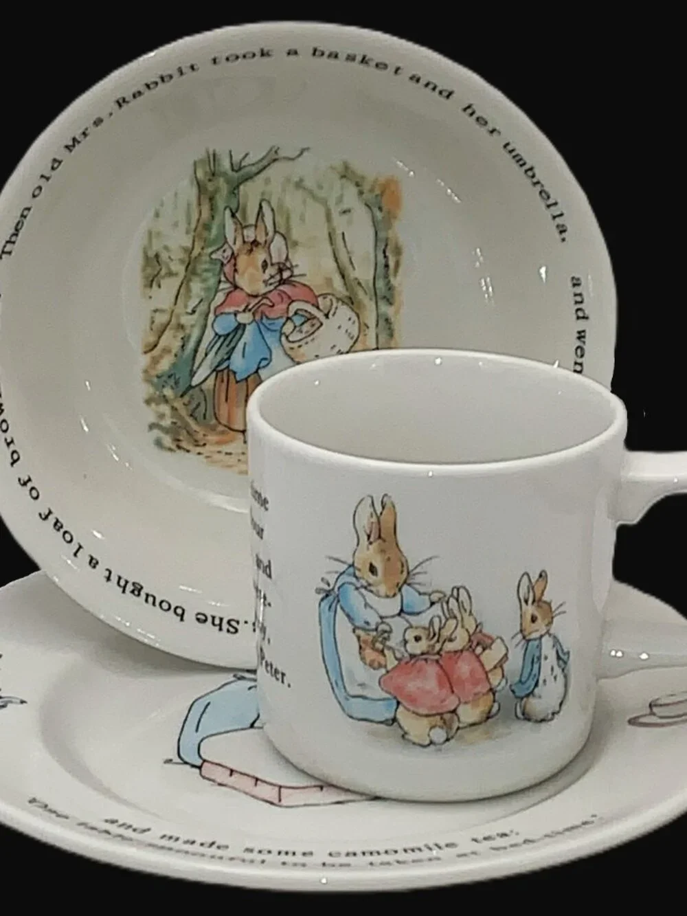 1991 Peter Rabbit‎ Beatrix Potter Wedgwood Child's Set Mug Plate Bowl NOS in Box